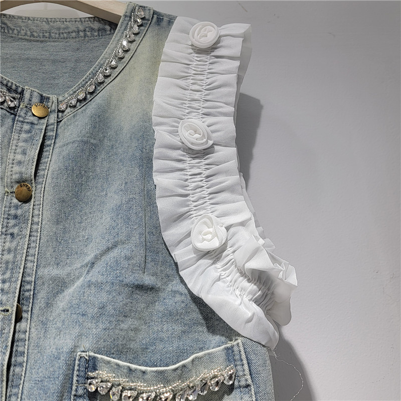 Dulce diseño de flores tridimensionales chaleco de vaquero para mujeres 2026 primavera y verano nuevo estilo estilo estilo exterior versátil chaqueta retro
