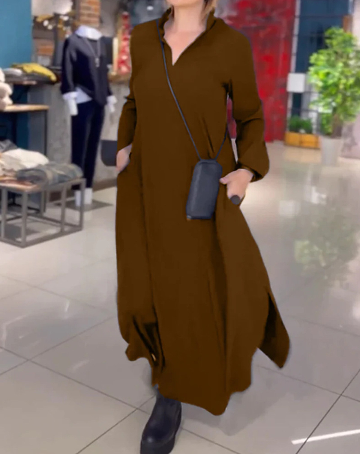 2026 Cross-Border Autumn/Winter New European And American Casual Loose Solid Color V-Neck Pullover Long Sleeve_ecoleips.com