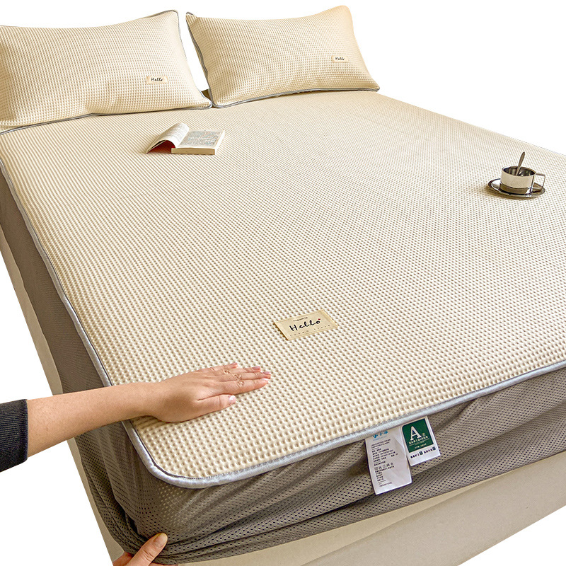 Cat Man Waffle Ge Silla de cama de seda de hielo Sombrilla de cama fresca de verano de una sola pieza Funda protectora de colchón nueva 2023