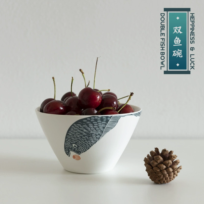 ♡ Рыбы Ceramic Fruit Salad Bowl Breakfast Dessert Bowl Noodle Rice Bowl Single Household Large Capacity Large Size