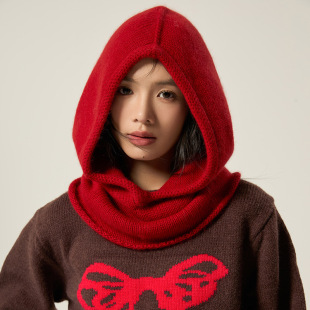100% Wool Hat and Scarf Integrated Men's and Women's Autumn and Winter Balaclava Hat Big Head Wool Hat Scarf