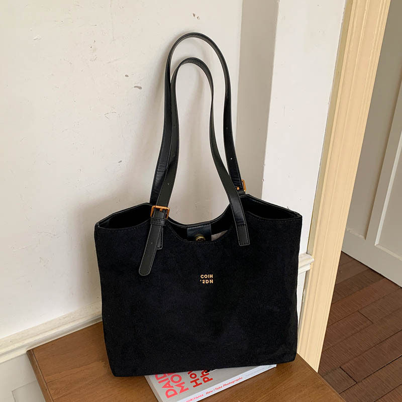 Túi tote nữ cỡ lớn phong cách retro, đựng nhiều đồ, có quai đeo vai và kẹp nách — Màu cà phê PU, PU đen, màu cà phê, đen chi tiết 10