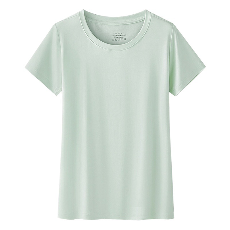 Nueva camiseta modal de doble cara de primavera y verano para mujer de manga corta de color sólido con cuello redondo puede salir camisa de punto de fondo