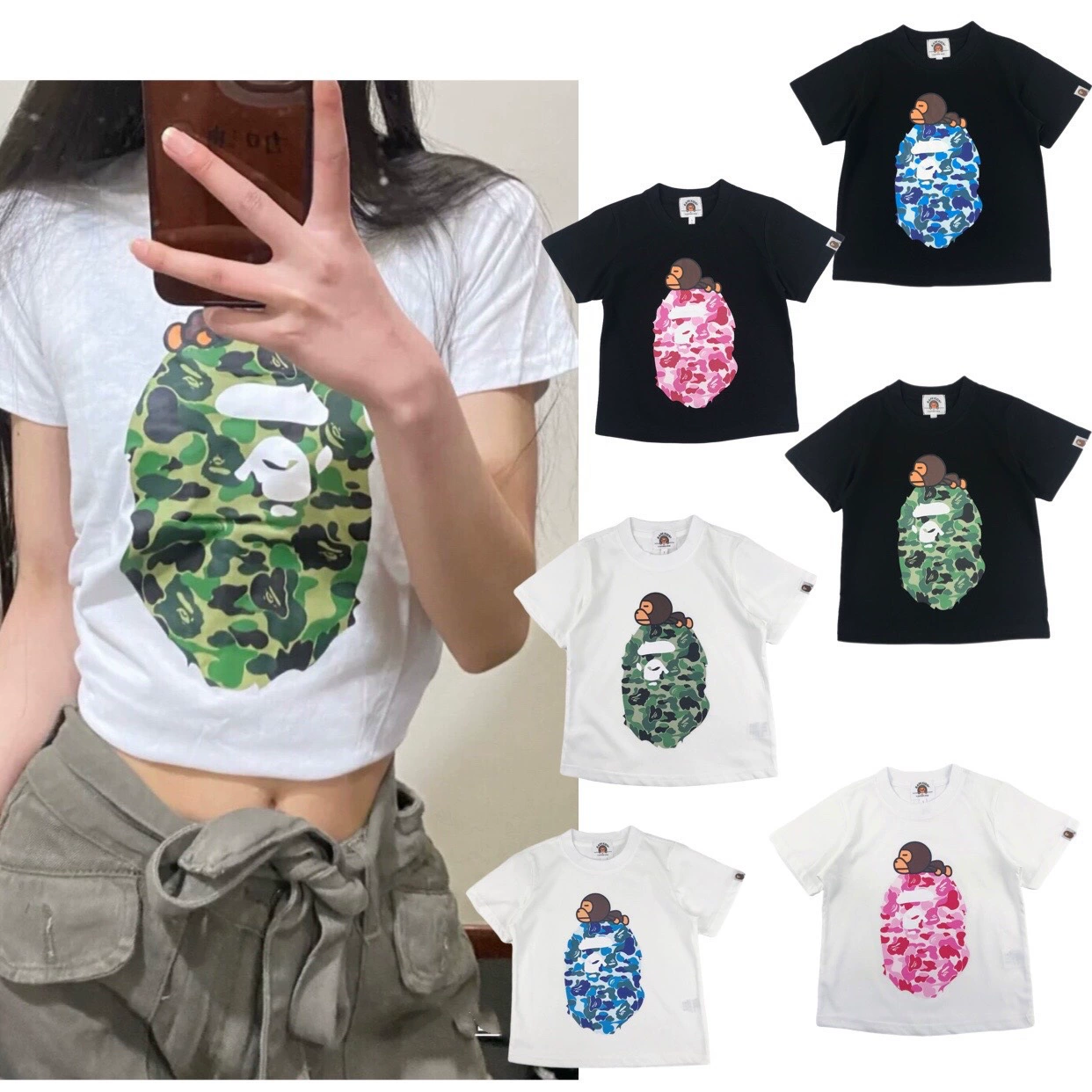 Японская Tide бренд APE детская одежда с короткими рукавами с летим принтом обезьяны мужчины, женщины и дети с короткими рукавами футболка повседневная одежда родителей и детей