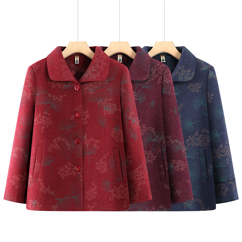 2026 New Fashion Woolen Coat for Middle-Aged and Elderly Women, Cardigan with Lapel for Grandma, Spring and Autumn Clothing