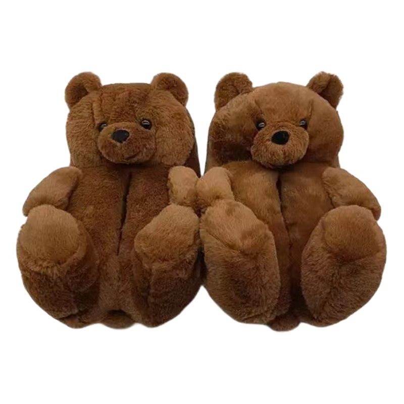 Teddy Bear plush slippers cute cartoon couple parent-child warm home cotton shoes winter thickened bag heel warm shoes
