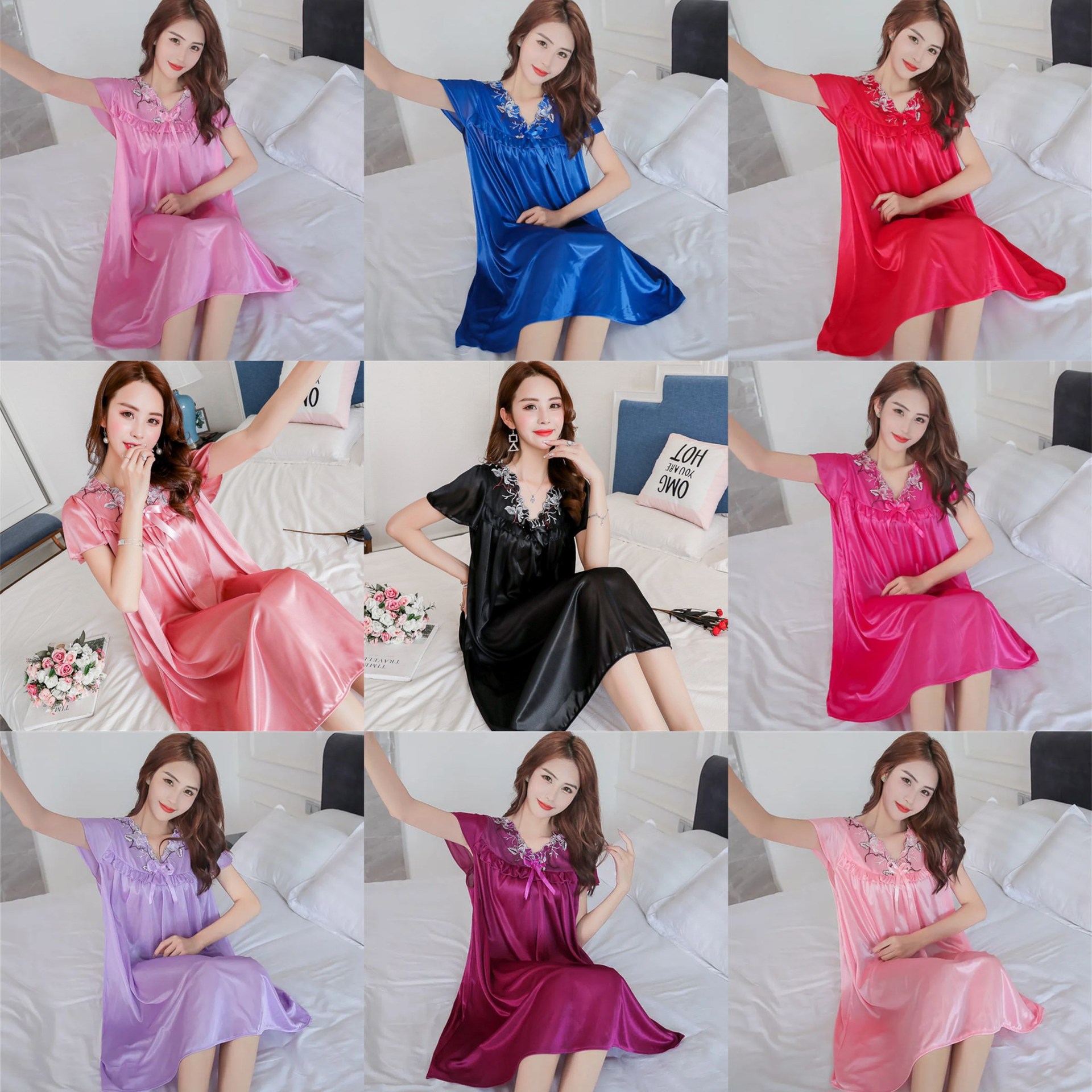 2023 camisón de seda de hielo de verano vestido largo de mujer delgado sedoso suave y cómodo pijamas de mujer ropa para el hogar de mediana edad Comercio exterior