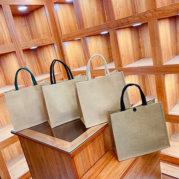 Plain Color Linen Tote Bag Cross-Border Cotton and Linen Handbag Can Be Designed with Printed Logo, Hand-Carry Linen Bag, Commuter Tote Bag
