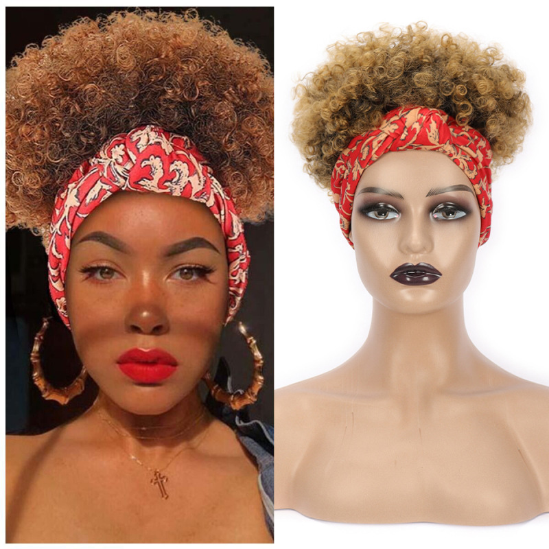 European and American wig multi-color hair towel African small roll explosive head short curly hair chemical fiber headgear Xuchang wig 4"
