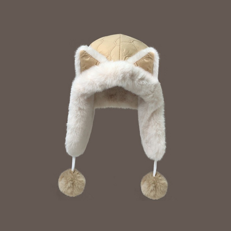 Cute Fox Plush Winter Hat For Women Windproof Fleece Warm Ear Flap_voghion.com