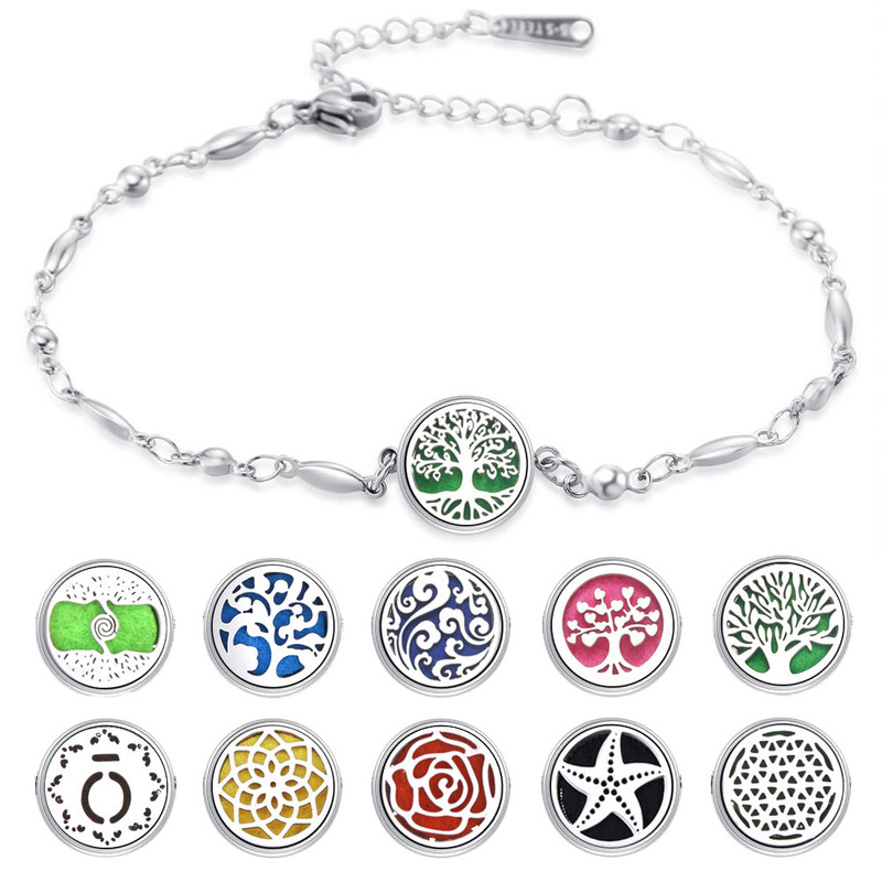 Mini Aromatherapy Bracelet Stainless Steel Openable Essential Oil Diffuser Box Adjustable Tree of Life Essential Oil Bracelet