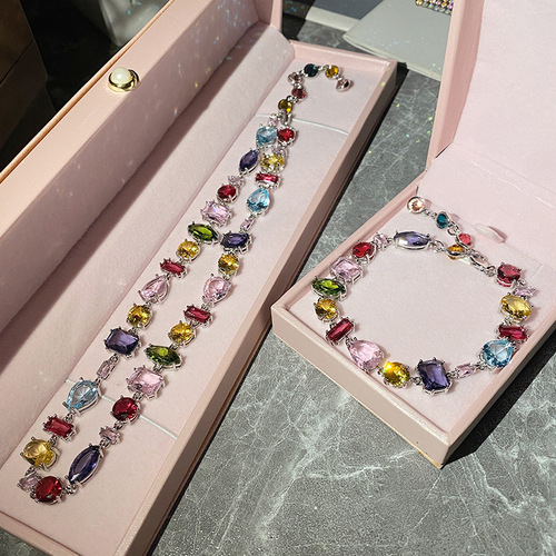 Versa Summer Sweet and Cute Candy Set Lolita Women's Gold-plated Micro-Inlaid Zirconium Ambilight Crystal Bracelet