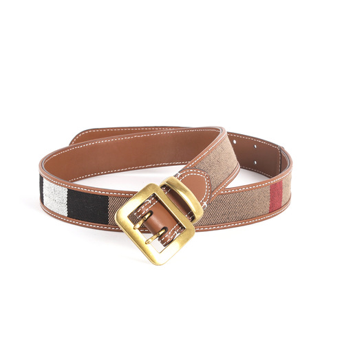 New Fashionable Ladies Belt for Export Trade Live Broadcast Canvas with Top Grain Leather Pin Buckle Waist Seal Large Buckle Belt for Women 