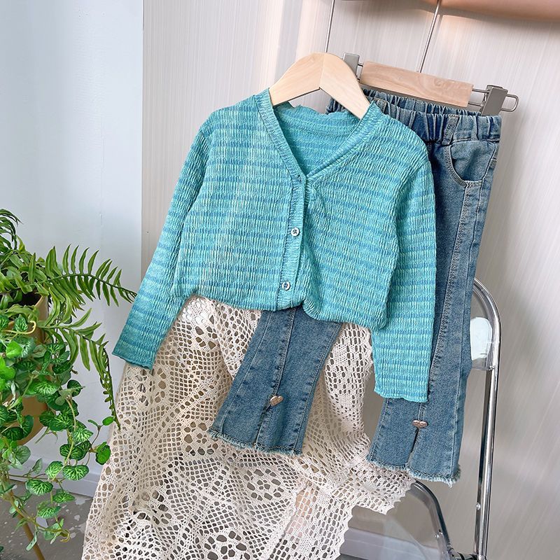 26 mareas nuevas niñas extranjeras coreanas jeans de bocina de primavera y otoño pantalones de bebé casuales para niños pantalones largos