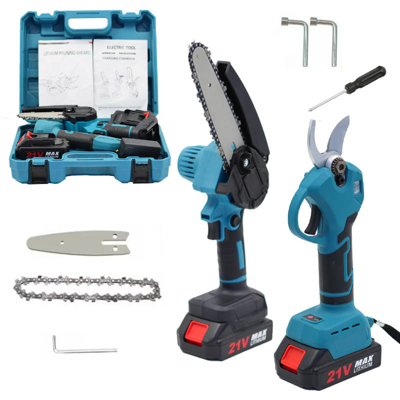 4寸锂电池充电式果树剪刀枝剪园艺剪电动修枝剪剪刀电锯组合装