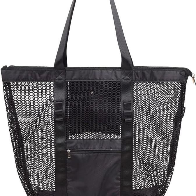 跨境镂空网沙滩包单肩手提旅行洗漱包健身游泳收纳包海滩袋子网布