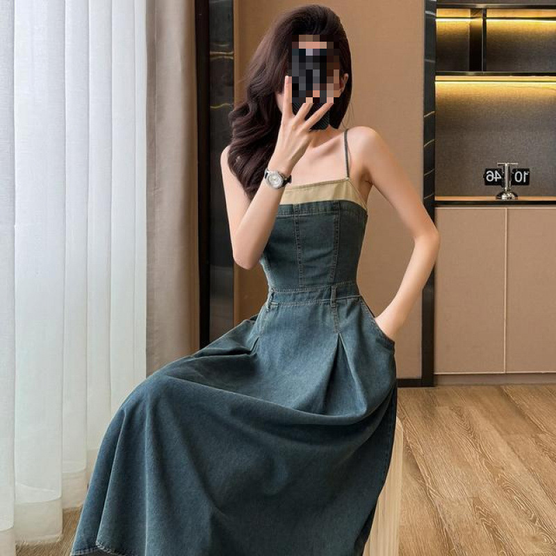 Denim Dress, Slip Dress, 2025 Summer New Women's Clothing, A-Line, High-Waisted, Slimming, Mid-Length Dress, Tube Top Style Denim Dress, Slip Dress, 2025 Summer New Women's Clothing, A-Line, High-Waisted, Slimming, Mid-Length Dress, Tube Top Style