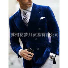 新款双排扣男士西装外套秋冬季天鹅绒商务休闲西服英伦风外套礼服