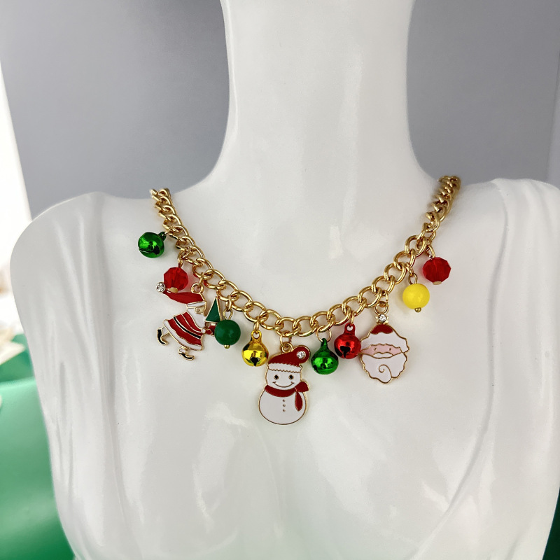国境を越えた新しいクリスマス要素のネックレスファッション百合女性サンタクロース鈴ヘラジカ多種のペンダント卸売り|undefined