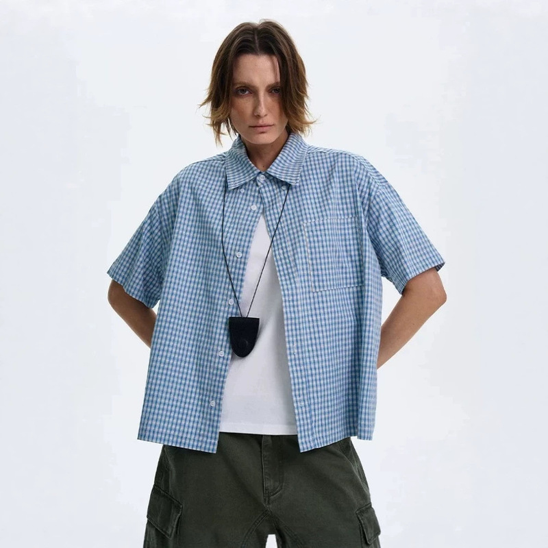 American-Style Summer Men's Shirt, Men's Short-Sleeve Shirt, Men's Boxy Shirt, High-End Summer Plaid Striped Thin Shirt American-Style Summer Men's Shirt, Men's Short-Sleeve Shirt, Men's Boxy Shirt, High-End Summer Plaid Striped Thin Shirt