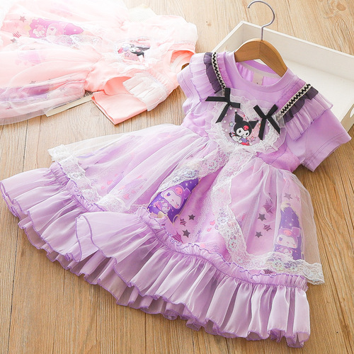 Kuromi 2024 summer new style girls dress Lolita princess dress lace tutu skirt birthday dress