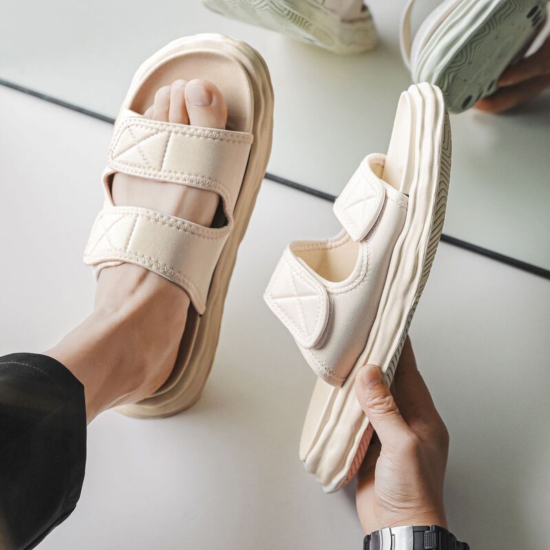 2025 Men's Solid Color Sandals and Slippers Summer Home Sleeping Simple Realistic Internet-popular Creative Double Belt Soft Bottom Outer Wear Slippers for Men