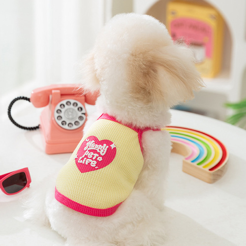 Spring and summer dog clothes love waffle thin pet sling cat and dog macaron color pet clothes