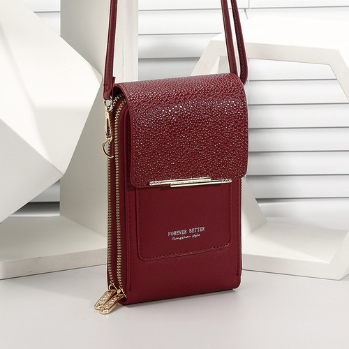 Touch screen mobile phone bag for women, small cross-body, cute small bag for mobile phone, fashionable key coin bag, vertical style