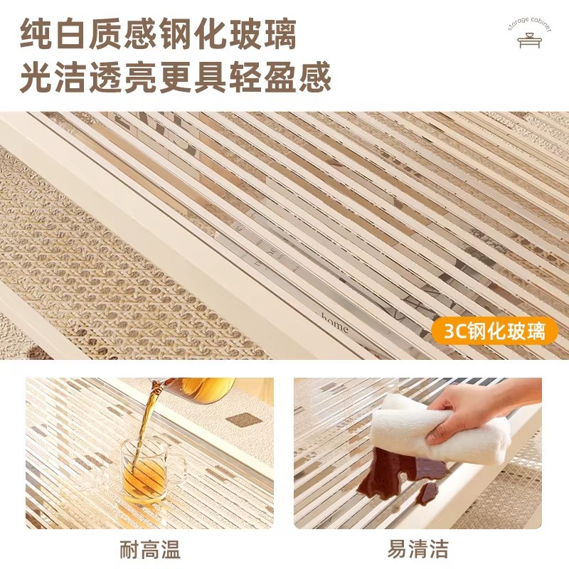 Mesa de té sala de estar doméstica 2025 nueva pequeña mesa móvil creativa de vidrio templado crema mesa de té de viento