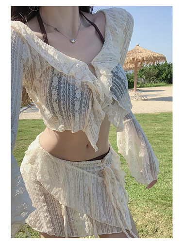 Bikini swimsuit women's new split four-piece set lace long sleeve sexy slimming hot spring seaside vacation