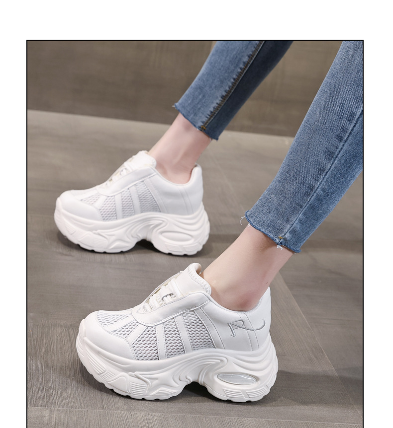 Giày sneaker chunky nữ đế dày tăng chiều cao mặt lưới thoáng khí — màu be chi tiết 12
