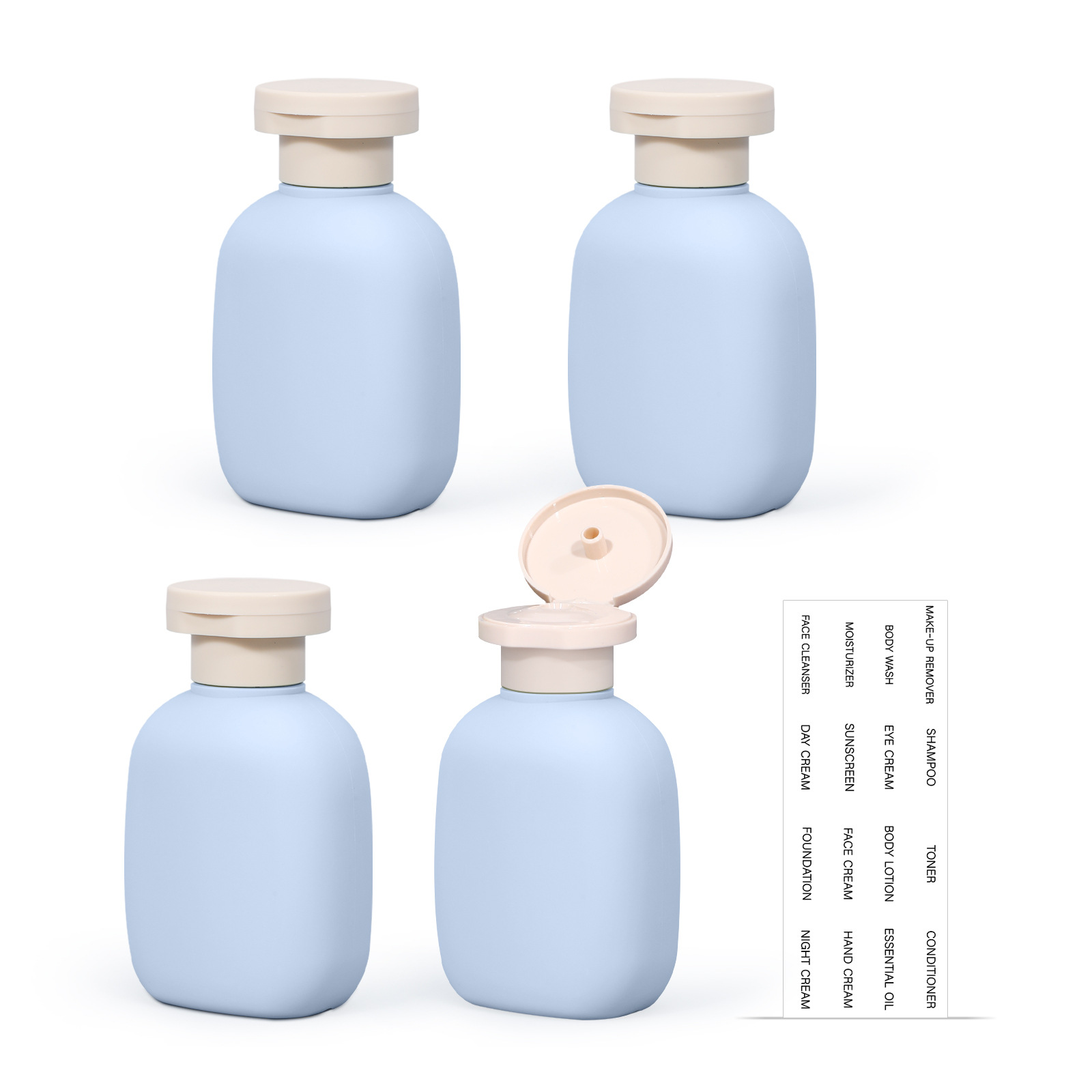 Botella de plástico plana; tapa de flip - 100ml - Morandi * 4 + pegatinas * 1
