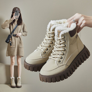 2024 Winter Boots New Ins K-Style High-Top Fleece-Lined Female Students Thick-Soled Casual Warm Street Shooting K2509