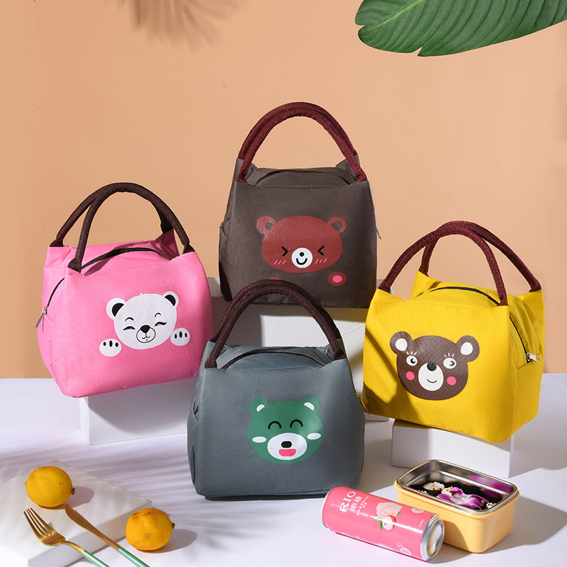 곰 캐릭터 옥스퍼드 보온 도시락 가방 22x15x17cm