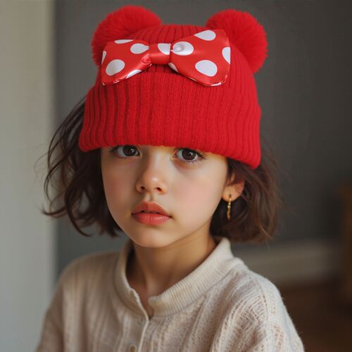 Age Double Knitted Hat 1 Warm and Cute Sweet Butterfly Knot Autumn Winter Children Knitted Hat New Knitting Balls Rice