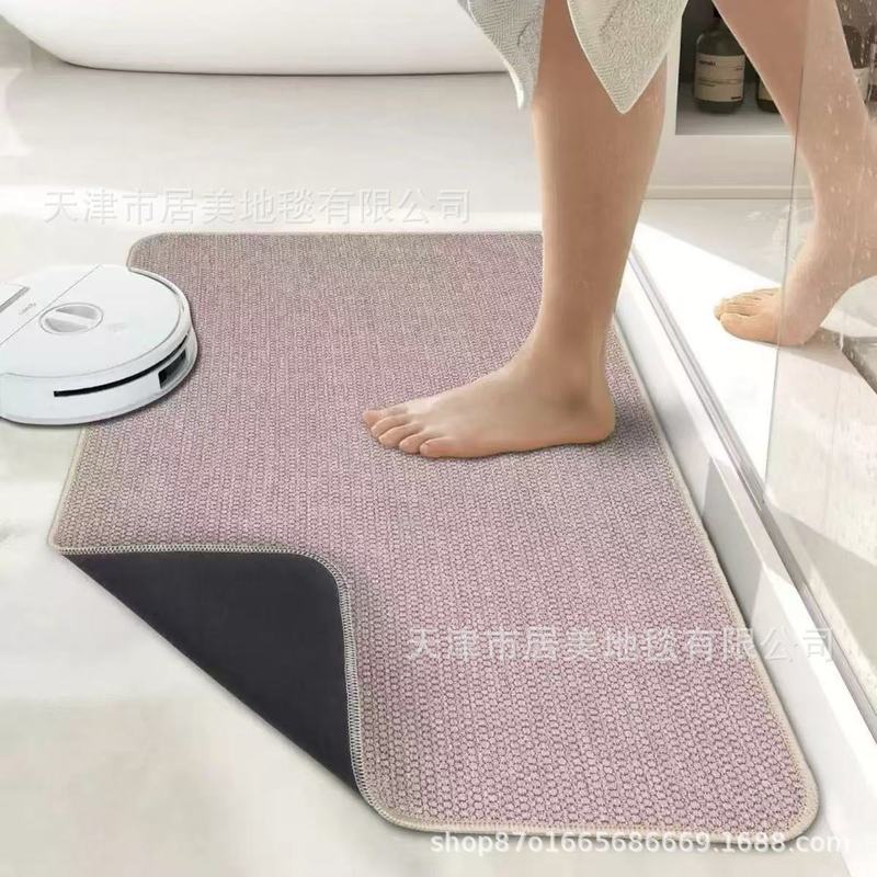 纯色简约吸水易打理耐脏耐磨亚麻硅藻泥卫生间玄关进门入口地垫|undefined