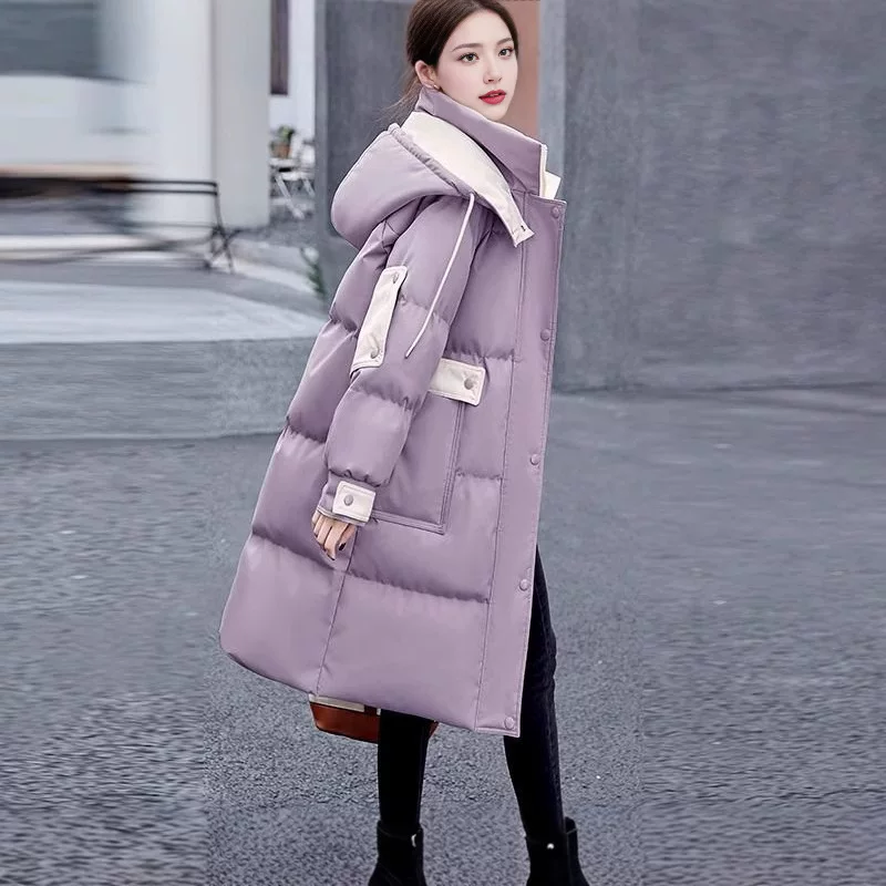 Down‑filled mid‑length jacket, women's 2024 model, extra‑thick, hooded
