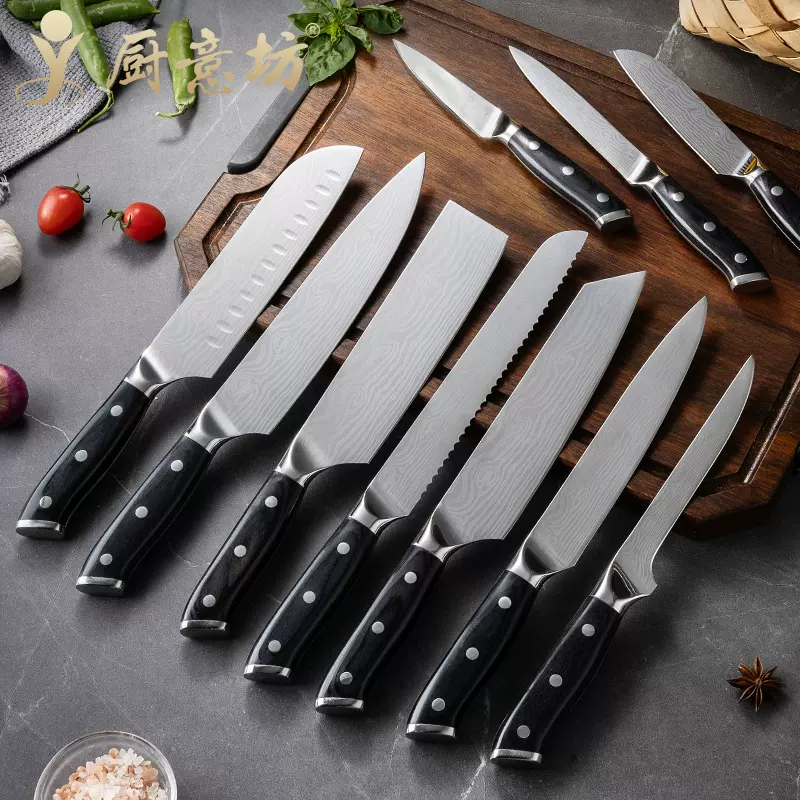 跨境大马士革激光纹厨师刀水果刀不锈钢刀具套装日式刀三德刀菜刀