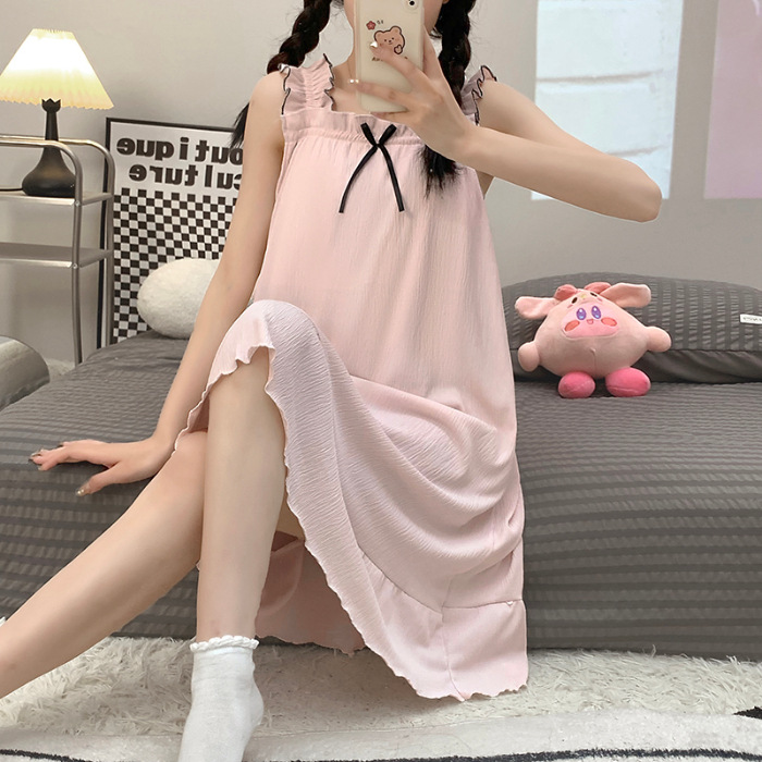 Camisón de verano con almohadilla en el pecho de las mujeres de estilo coreano fresco lindo dulce más el tamaño de grasa MM200 kg casual suelta ropa para el hogar