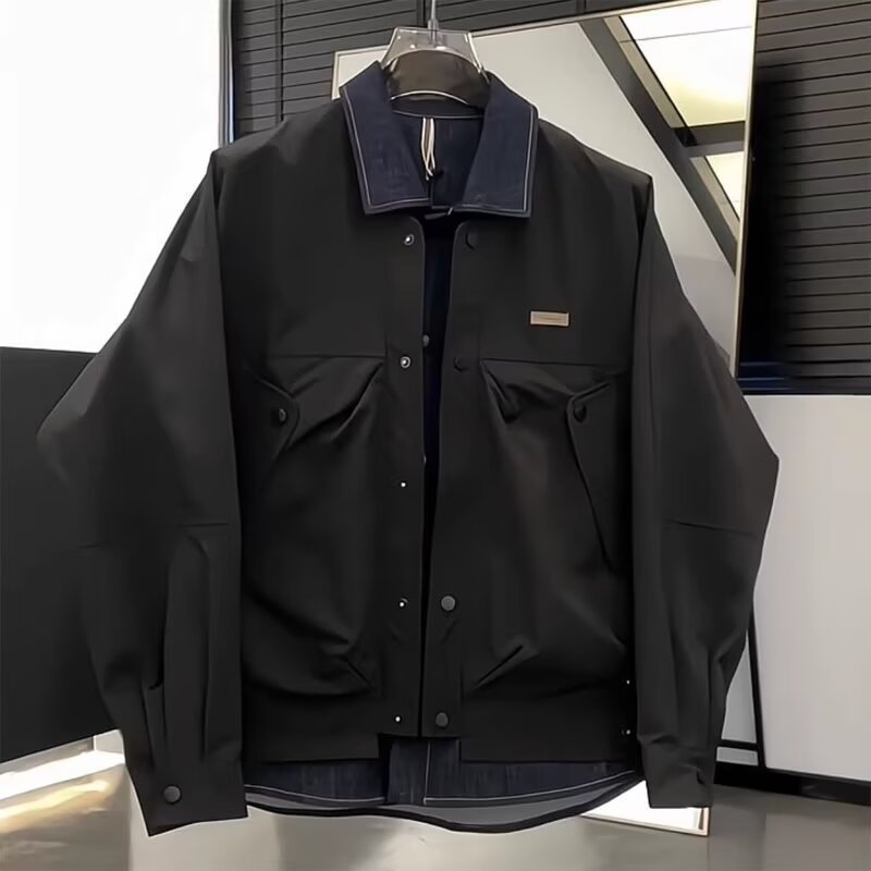 1 2024 Herbst/Winter Neue Weite Version Zweiteilige Trendige Lässige Vielseitige Herren-Jeansjacke mit Patchwork-Design_voghion.com