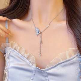 清冷感蝴蝶流苏水钻项链女小众独特设计感锁骨链冷淡风高级配饰