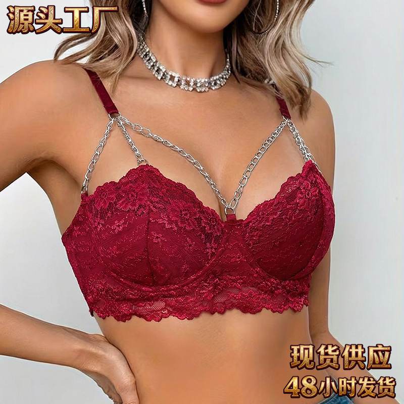 Cross-Border European and American Style Teasing Pure Desire Lingerie Set, Plus Size Hollow-Out Spicy Lace Sexy Lingerie Bra Set