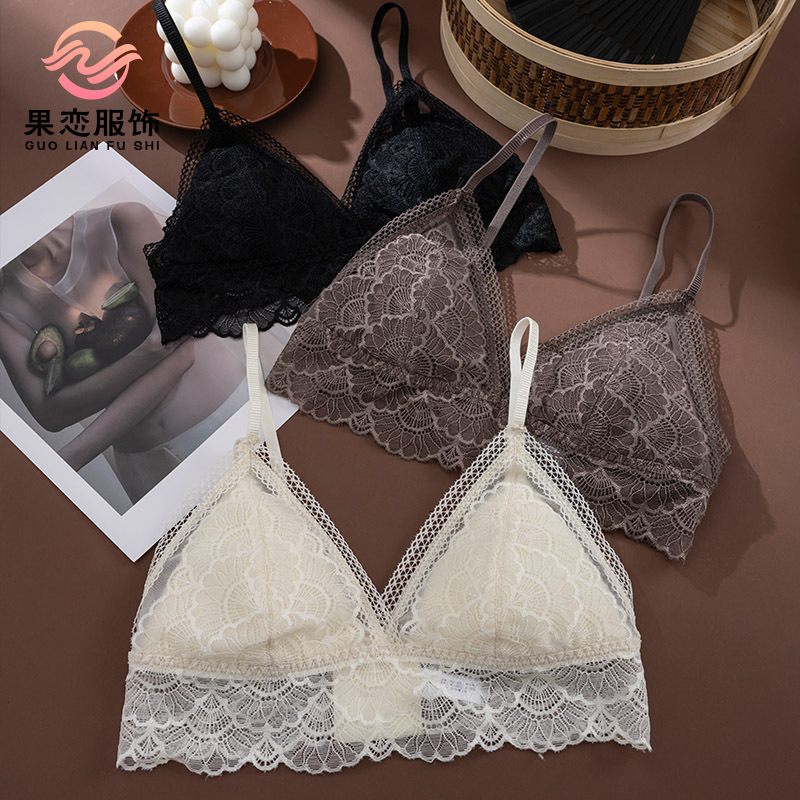 Fruit Love Silk French Romantic Ultra-Thin Backless Lingerie Mulberry Silk Sexy Lace Triangle Cup Wireless Bra Fruit Love Silk French Romantic Ultra-Thin Backless Lingerie Mulberry Silk Sexy Lace Triangle Cup Wireless Bra