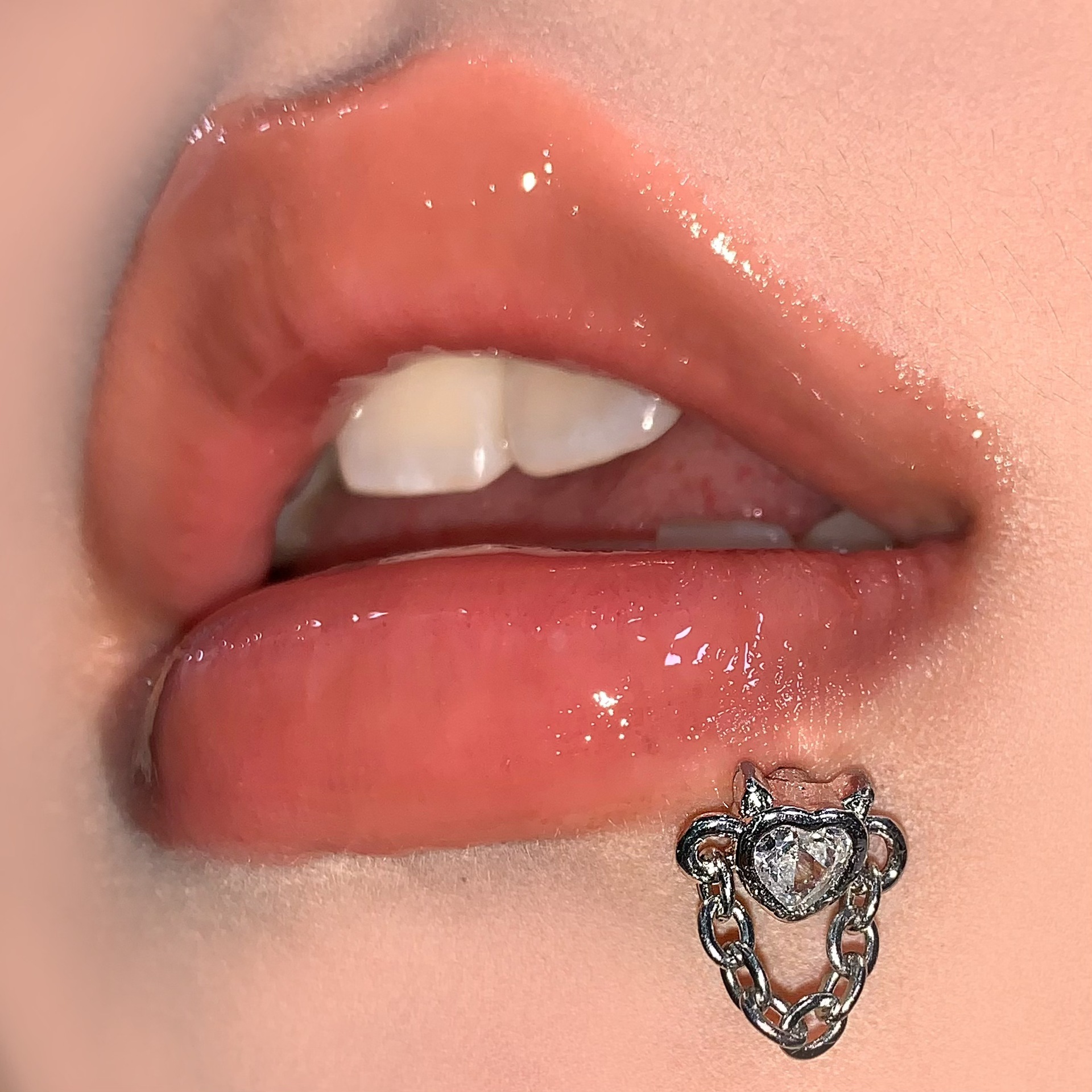 Pointed labret stud close-up product detail