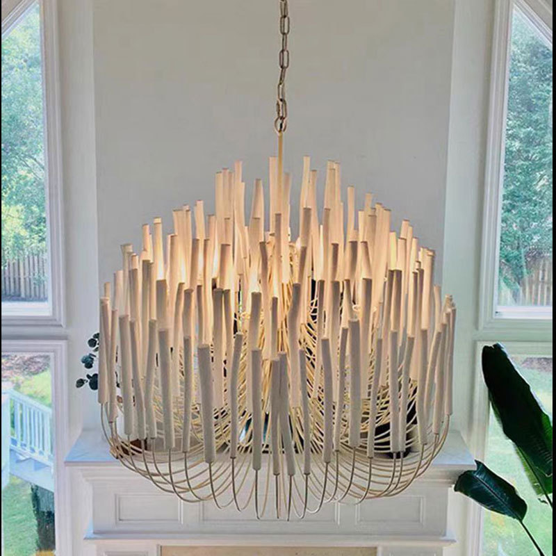 Zhongshan Ancient Town Nordic Living Room Bedroom Solid Wood Stick Wood Bead Bohemian Style French Retro Cream Style Chandelier