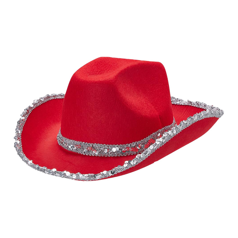 Navidad rojo plateado gorra de vaquero, gorra de vaquero rojo plateado, gorra de vaquero occidental, gorra de vaquero plateada Dick