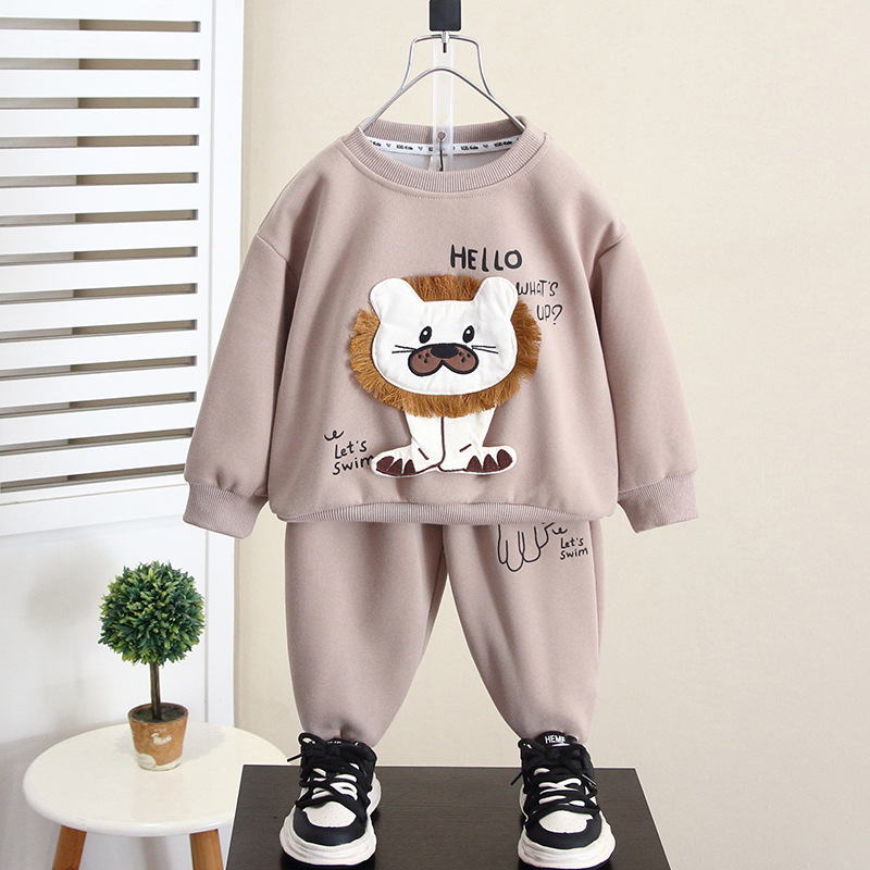 6373 traje de suéter de otoño para niños 2025 nueva ropa deportiva para bebés de dos piezas ropa de moda de primavera y otoño para niños