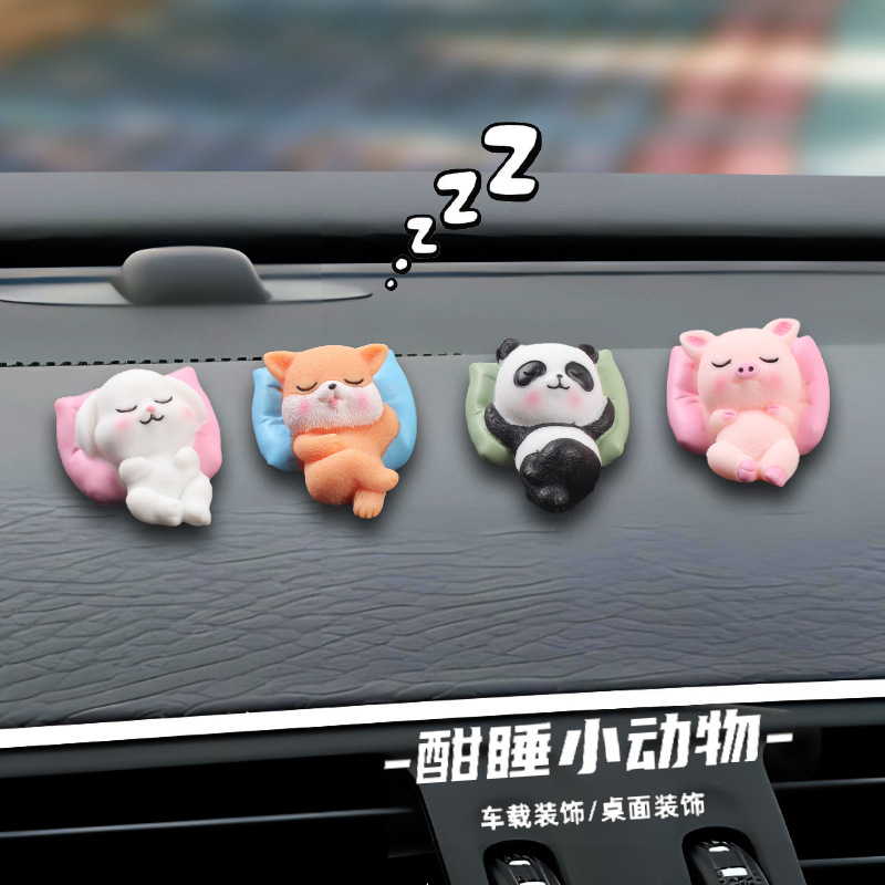 Serie de pequeños animales para dormir, decoración de coche, lindo coche de dibujos animados, consola central, accesorios de escritorio