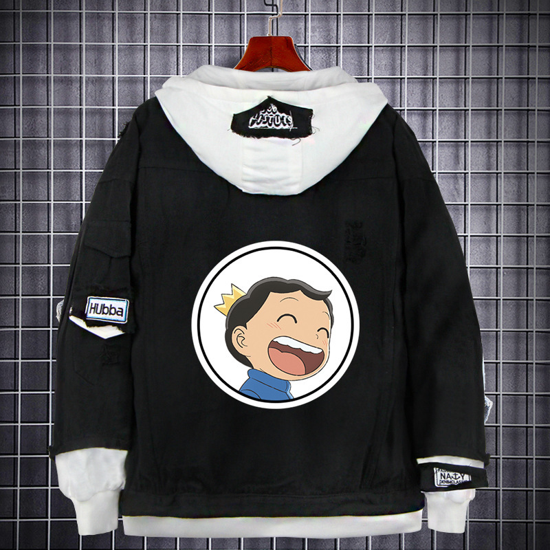 King Ranking Anime Jacket Prince Jack Peripheral Hooded Men's and Women's Fake Two-Piece Denim Sweatshirt Jacket