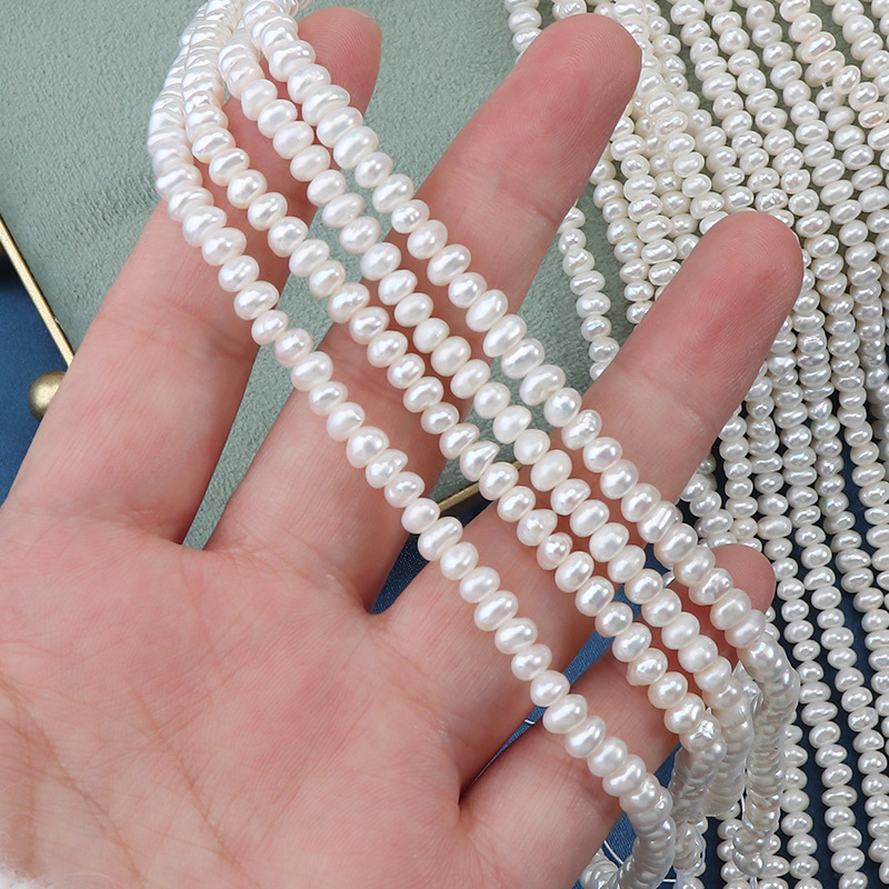 4-5mm強光不規則扁珠天然淡水珍珠無核散珠diy一串長約36cm